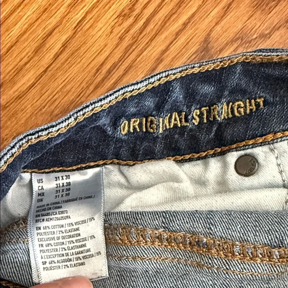 American Eagle Original Straight Jeans Active Flex Blue Denim Men’s Size 31x30